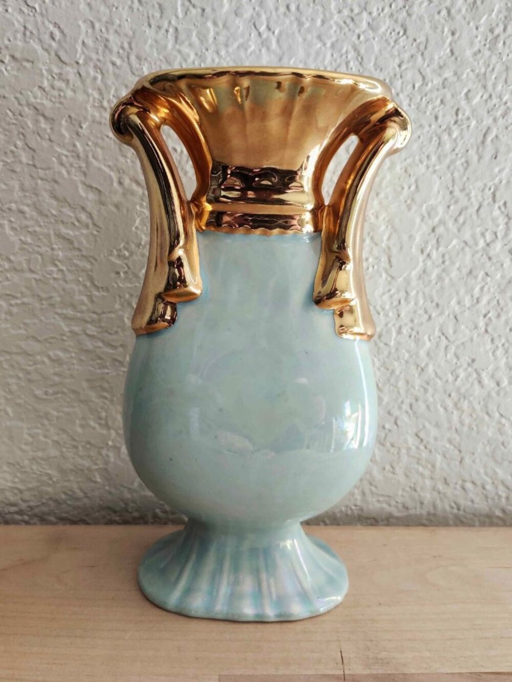 Vintage MCM CG USA Blue Vase 22KT Gold Trim